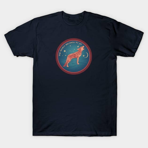 Coyotes Howl At Night Linocut Style T-Shirt by Spatium Natura